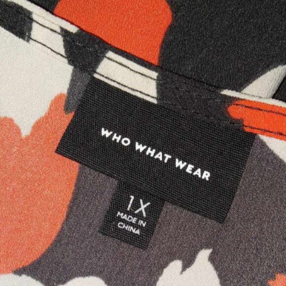 Who What Wear Midi Orange Black Cream Floral Front Tie Dress‎ Size 1X NWOT - Picture 5 of 5